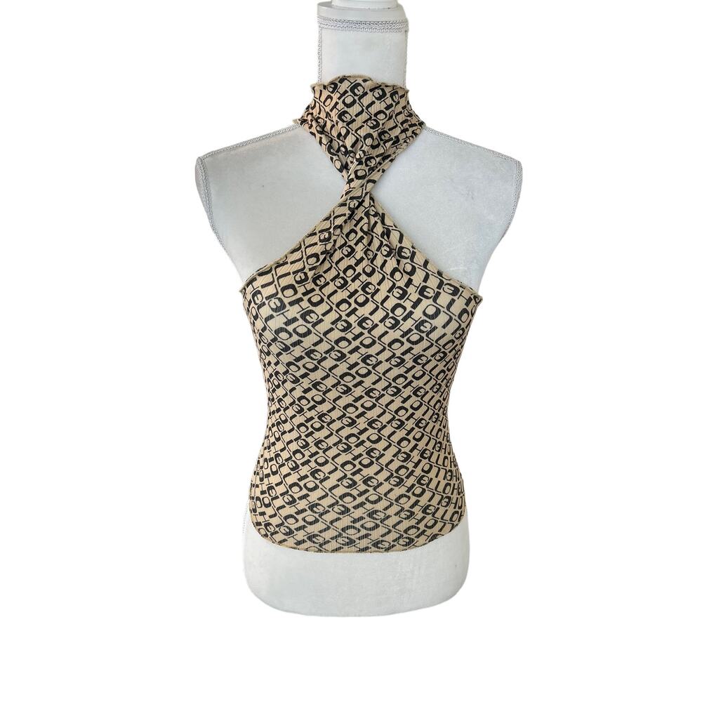 NWT Urban Outfitters Alba Halter Top Black Beige Printed Racerback Size Small - Picture 3 of 14